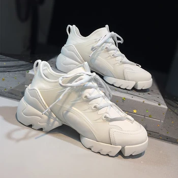 

2020 Spring New White Shoes Women Sneakers Platform Fashion Female Trainers Thick Bottom zapatos de mujer Ladies Chunky footware