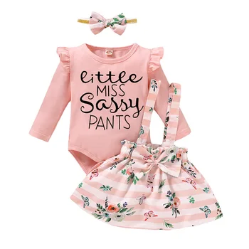 

Baby Clothing Set 2020 Autumn Newborn Baby Girl Infant Long Sleeve Romper Top+Strap Dress+Headband Toddler 3Pcs Cute Outfits