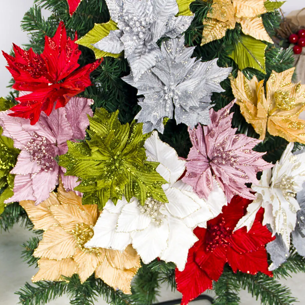 Искусственные цветы большие искусственные золотые серебряные красные цветочные головки для дома Свадебные украшения DIY Рождественская елка шелковые цветы