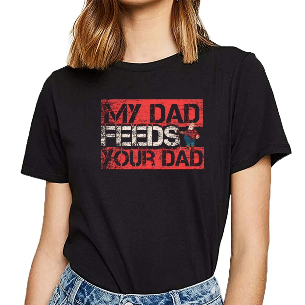 Женская футболка с надписью my dad feeds your farmer farm ranch белая короткая винтажная женская