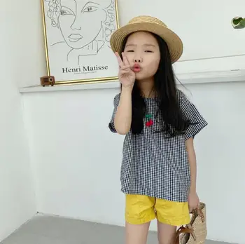 

2020 New Girls Plaid T-Shirt Short Sleeve Fashion Cotton Girls Top 2-7t QA645