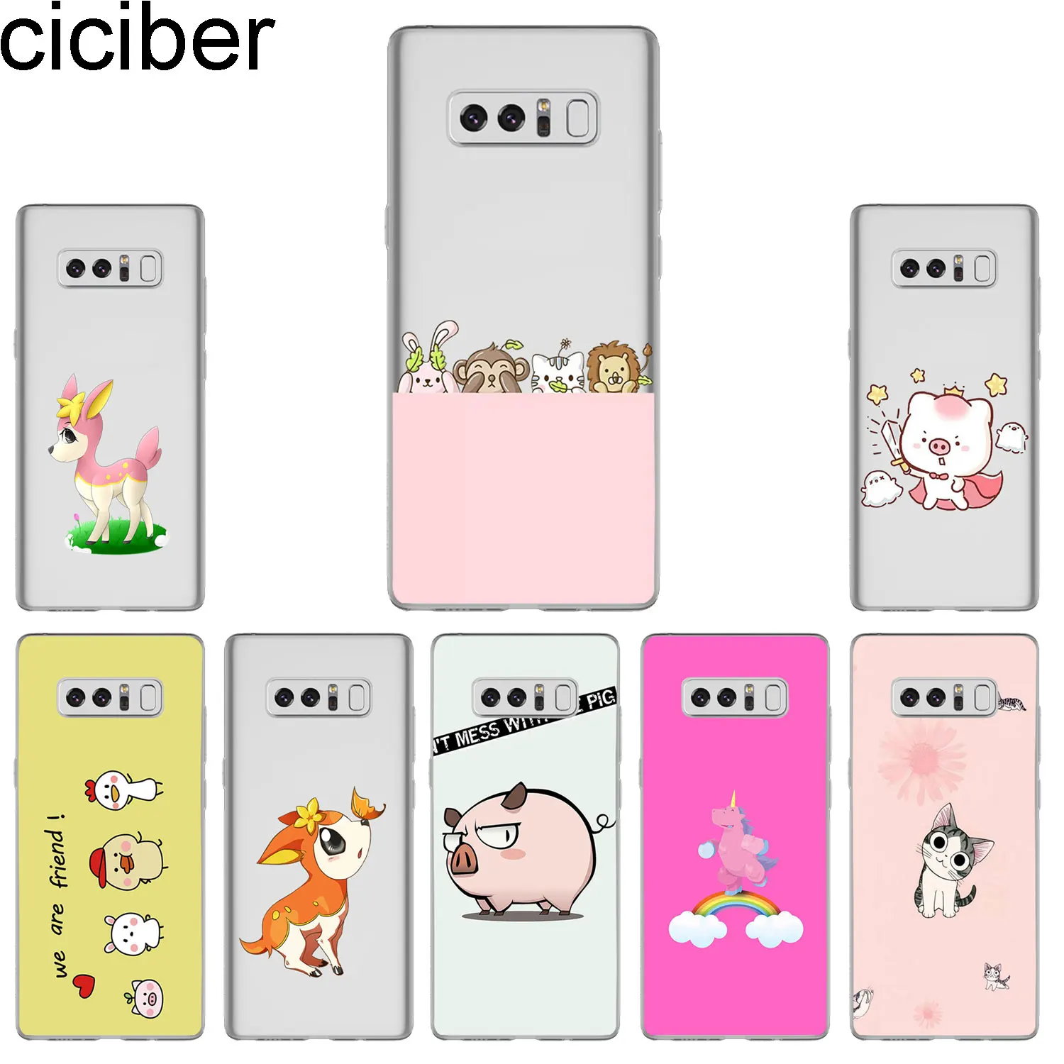 

ciciber Cute Animal Pig Phone Case for Samsung Galaxy Note 9 8 5 4 3 Note9 Note8 Soft TPU Back Cover for Samsung C9 C8 C7 C5 Pro