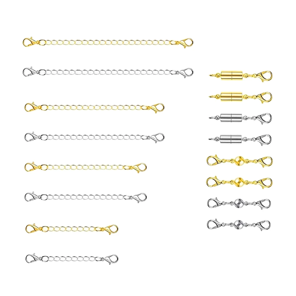 

16x Gold & Silver Tone Necklace Bracelet Extender Chain With Magnetic Clasps
