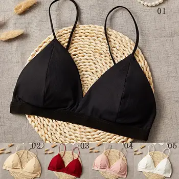 

French Triangle Cup Thread Thin Shoulder Strap Beauty Back Bra Sexy Deep V-Neck Solid Color Tube Top