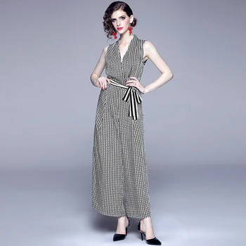 

New Summer Black and White Printed Jumpsuit for Women Rompers 2020 Loose Red Striped Women Bodysuit Belts K9053