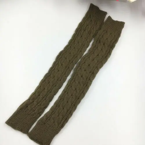 Хаки 1 пара, женские модные зимние теплые перчатки, нарукавники для рук, одноцветные вязаные длинные перчатки без пальцев - Цвет: Хаки