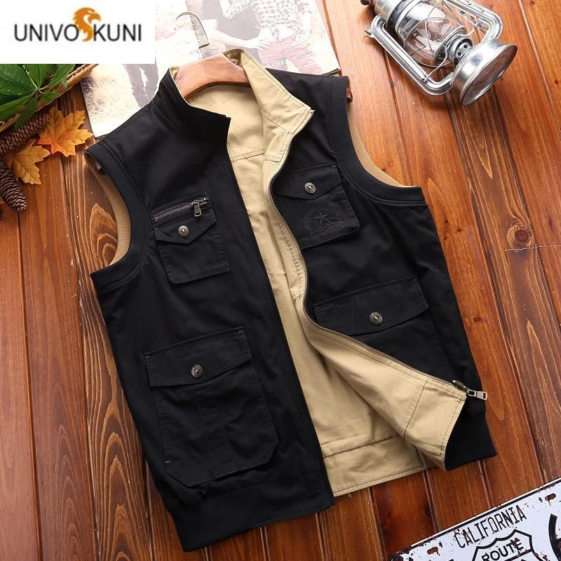 

Plus Size M-3XL Brand Double Mens Vests Sleeveless Jacket Cotton Casual Multi Pocket Vest Men Waistcoat Coat H619