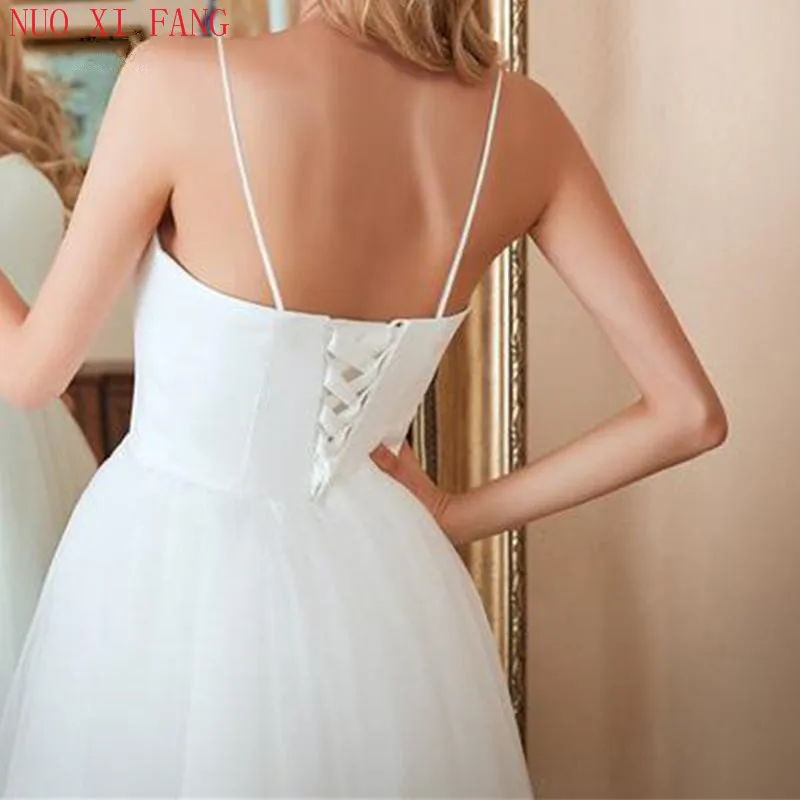 Vestidos De Noiva Short Simple Mid Calf Tulle Sweetheart Spaghetti Straps Wedding Gowns Cheap Wedding Dresses NUOXIFANG