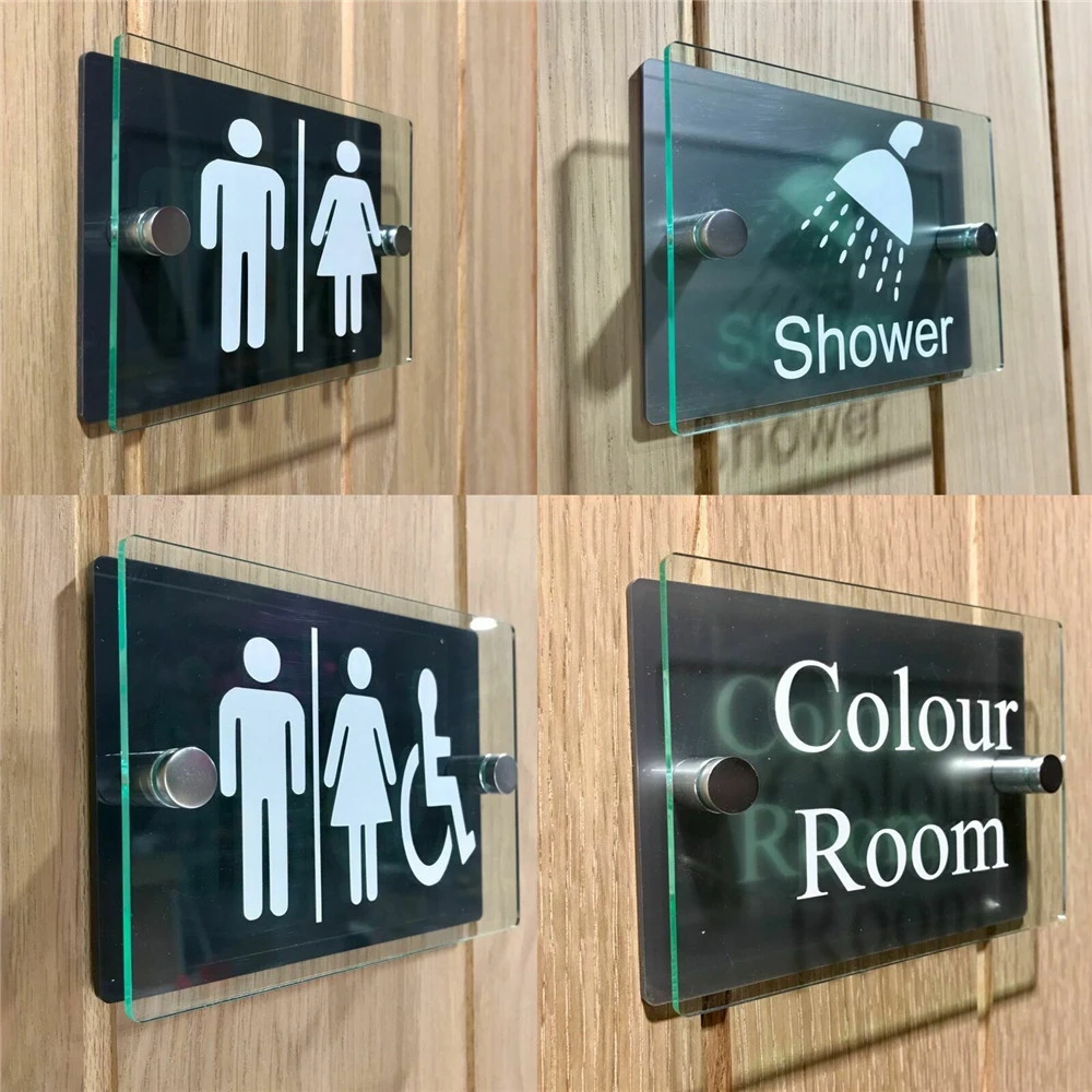Modern Glass Acrylic Toilet Sign Black Modern Bathroom Door Sign Plaque Door Plates Aliexpress