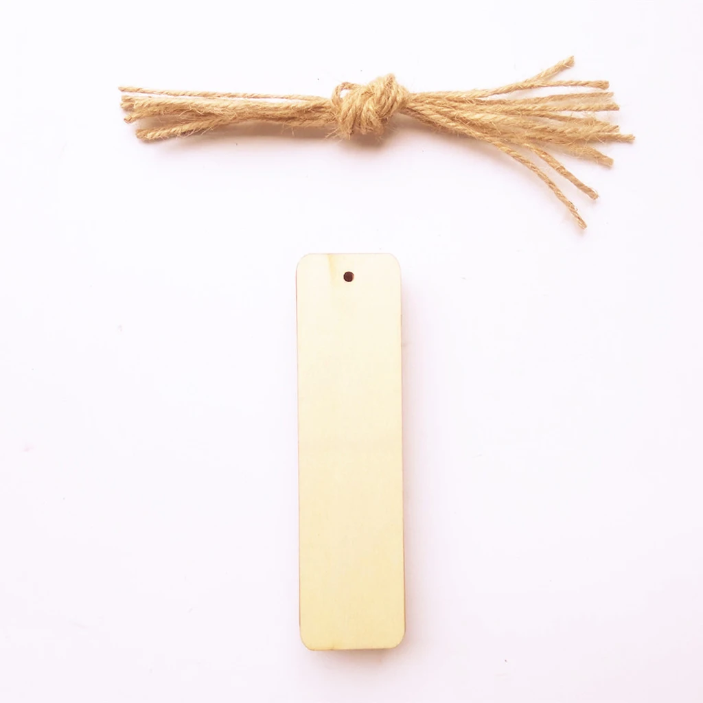 20pcs Blank Rectangle Wood Pieces Gift Tags Bookmark w/ String Scrapbooking DIY Craft Tags Labels Book Mark Hanging Decoration