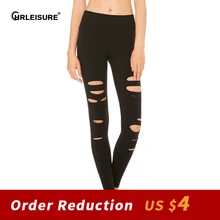 

CHRLEISURE Fashion Holes Leggings Women Black Trousers Pants Fitness Legging Elasticity High Waist Workout Leggings Streetwear