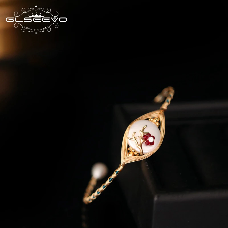 

GLSEEVO Natural Fresh Water Pearl Adjustable Bangle For Women Wife Gifts Baroque Button Pearl Bangles Handmade Jewelry GB0179