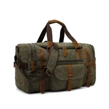 

Vintage Men's Canvas+Genuine leather Travel Bag Large Capacity Real Leather Weekend luggage Bag Male Messenger Bag Duffle Bag