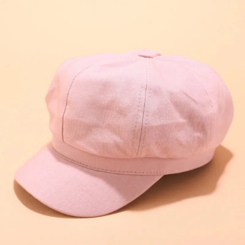 Solid Women Newsboy Cap Blank Female Vintage Visor Cap Spring Autumn Retro Octagonal Cap Breathable British Style Beret Hat Bone