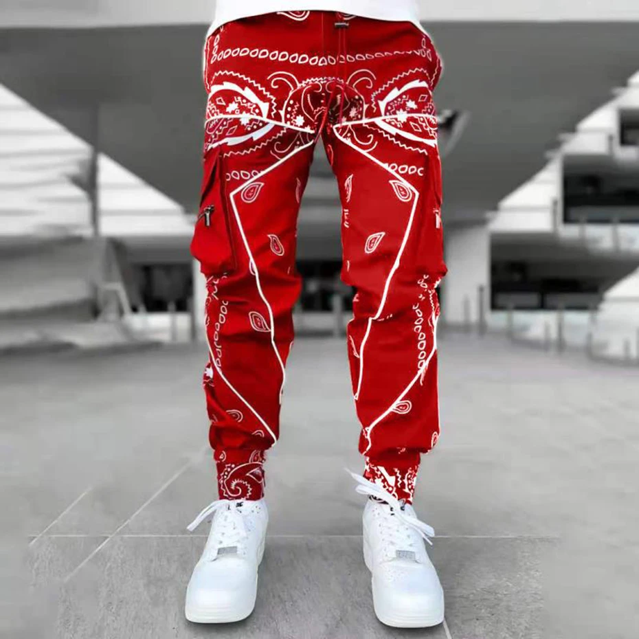Cargo Men Casual Pants Paisley Reflective Joggers Oversized