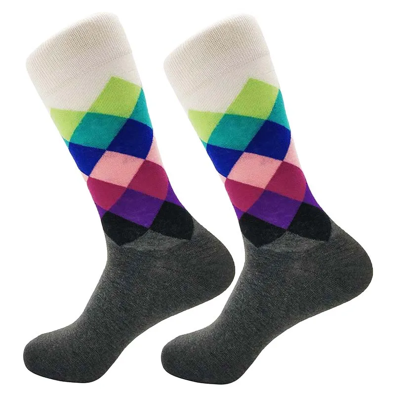 1 пара, повседневные мужские хлопковые цветные носки с геометрическим рисунком, Harajuku, градиентный цвет, деловая одежда, носки, алмазная клетка, длинные носки, calcetines - Цвет: 7
