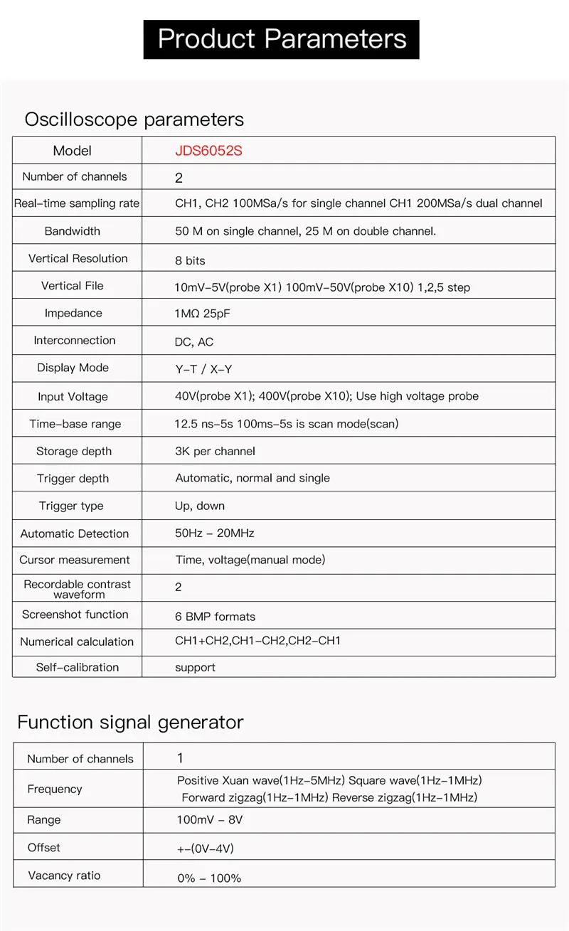 Портативный осциллограф JDS6052S цифровой Storagesignal функция генератора 20 МГц осциллограф AC/DC вход муфта прочный