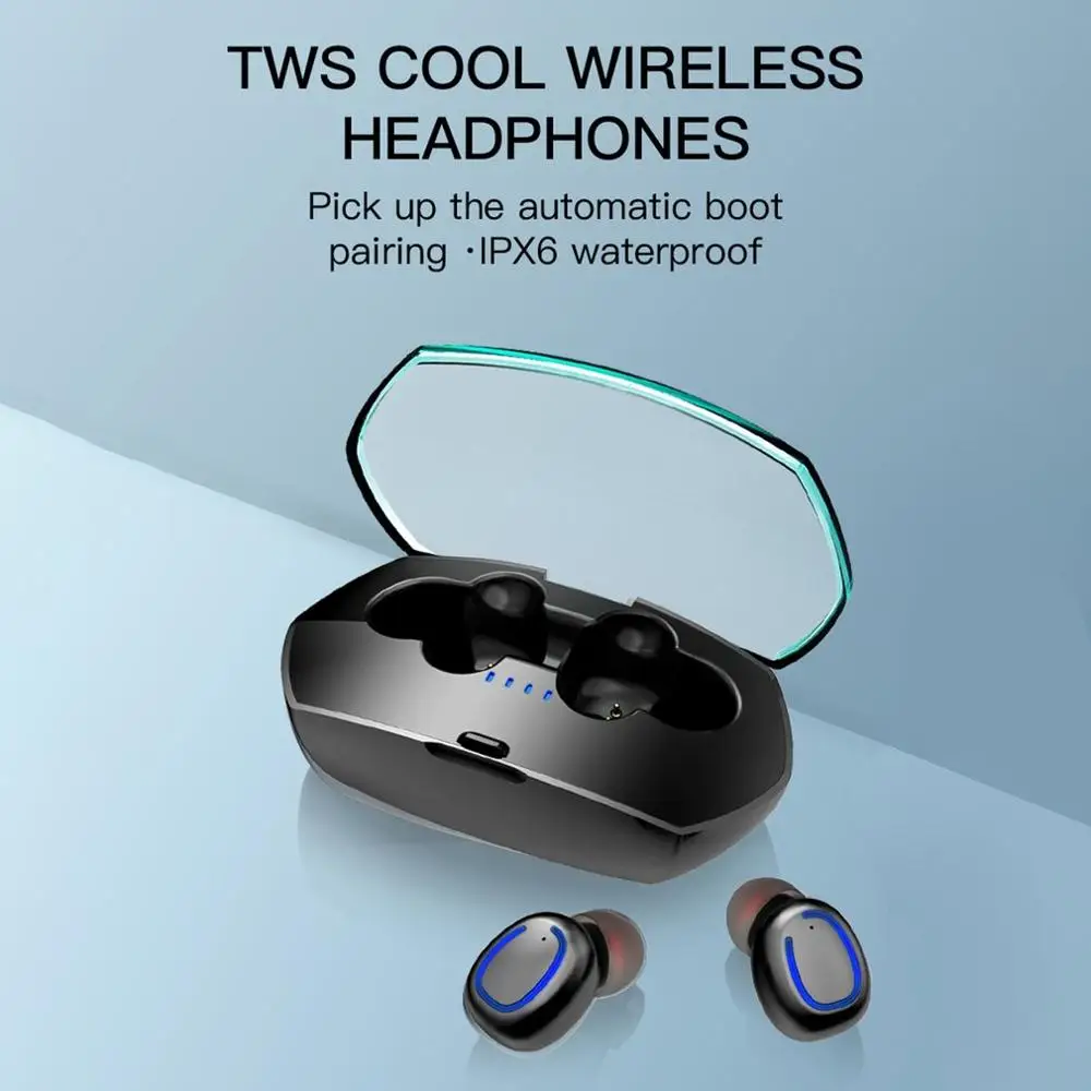 TWS Bluetooth 5,0 наушники стерео беспроводные наушники водонепроницаемые с портативной зарядной коробкой