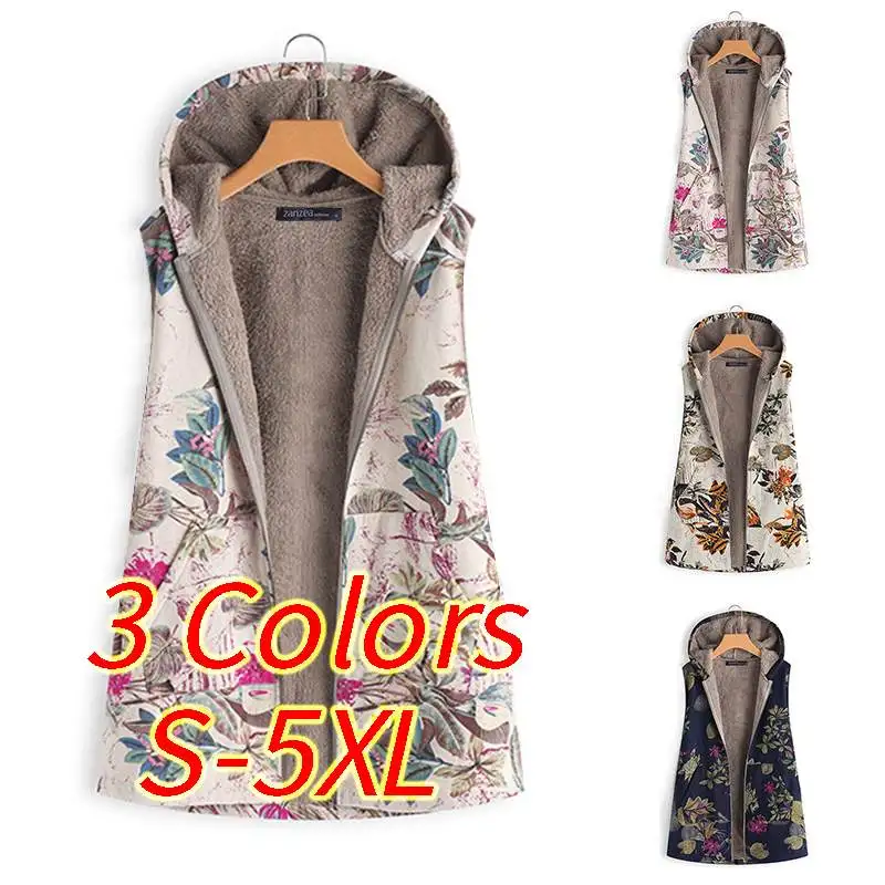 price cut  2019 ZANZEA Vintage Floral Printed Jackets Women Zipper Hooded Cotton Faux Fluffy Coats Autumn Wint