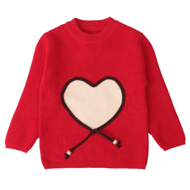 

Infant Children's Clothing Girls Fall And Winter Clothes New Style Solid Color Heart Pullover Sweater Western Style 1-3 Years Ol