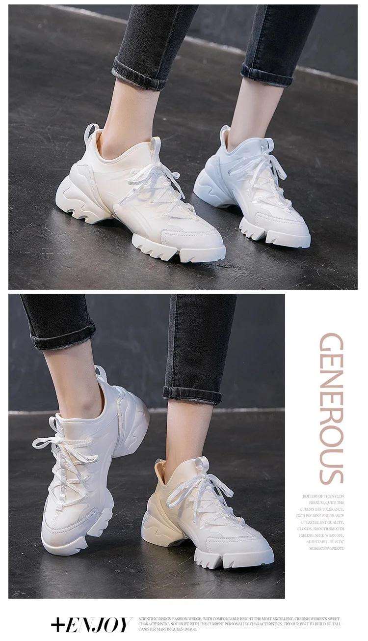 Spring and autumn thick bottom increased sports shoes female new super fire net red star models wild casual sports old shoe