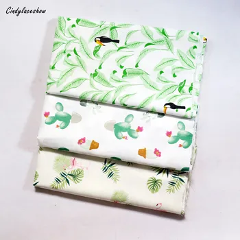 

Green Cactus Leaves flamingo Printed 100% Cotton Fabric Meters for Dresses Cushions Blanket Sewing Cloth Bed Sheet Textile DIY
