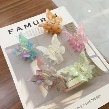 아세테이트 나비 헤어 클로 클립, 매우 아름다운 다채로운 헤어 클로 클립, 여성 소녀 헤어 액세서리, 한국 신제품, 4.2cm