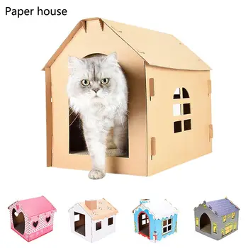 

Pet Cat House Folding House Kitten Cage Corrugated Paper Cat Scratch Cardboard Paper House Cages 2