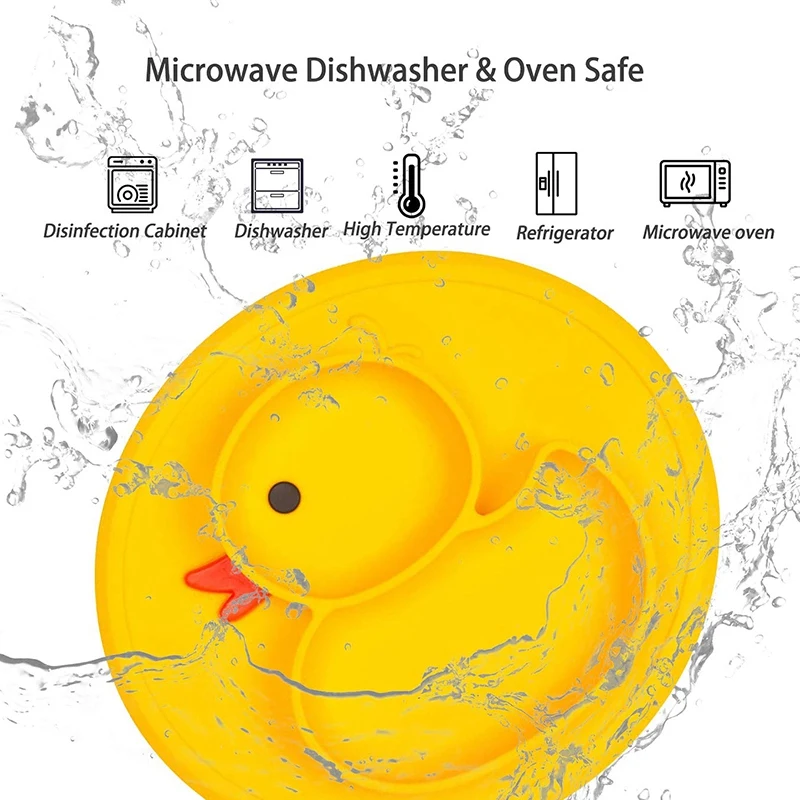 

Silicone Divided Toddler Plates - Portable Non Slip Suction Plates for Children Babies and Kids Baby Dinner Plate (Duck-Yellow)