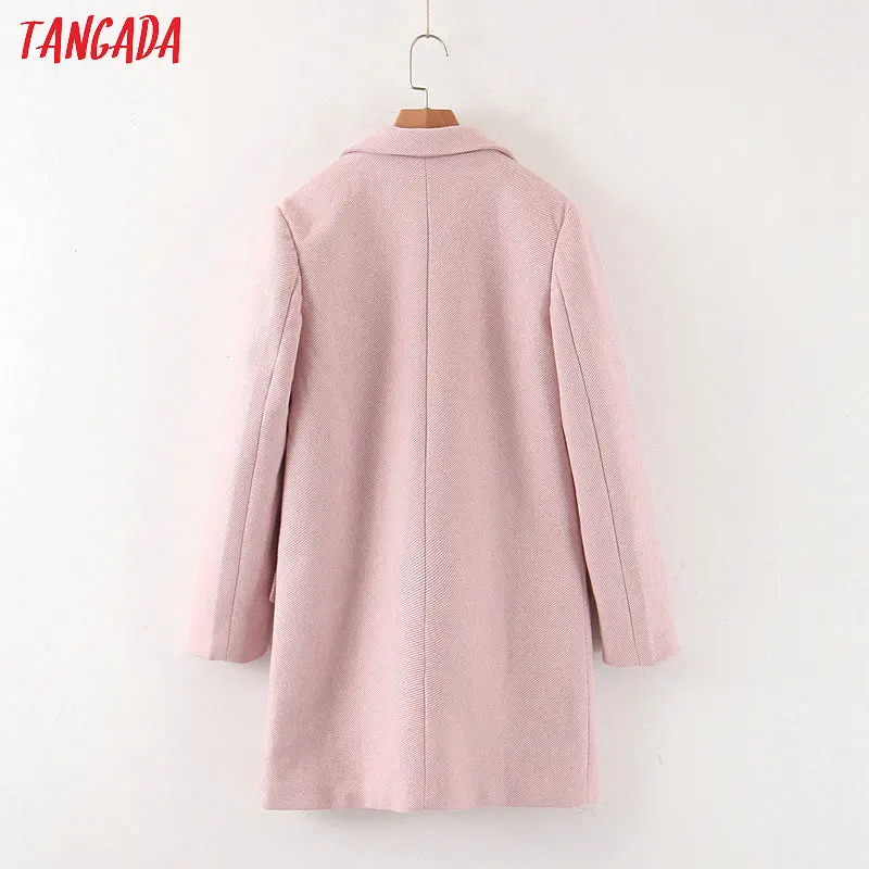 Tangada женское милое розовое длинное пальто на пуговицах, женское теплое шикарное пальто с карманами, винтажная верхняя одежда QB47