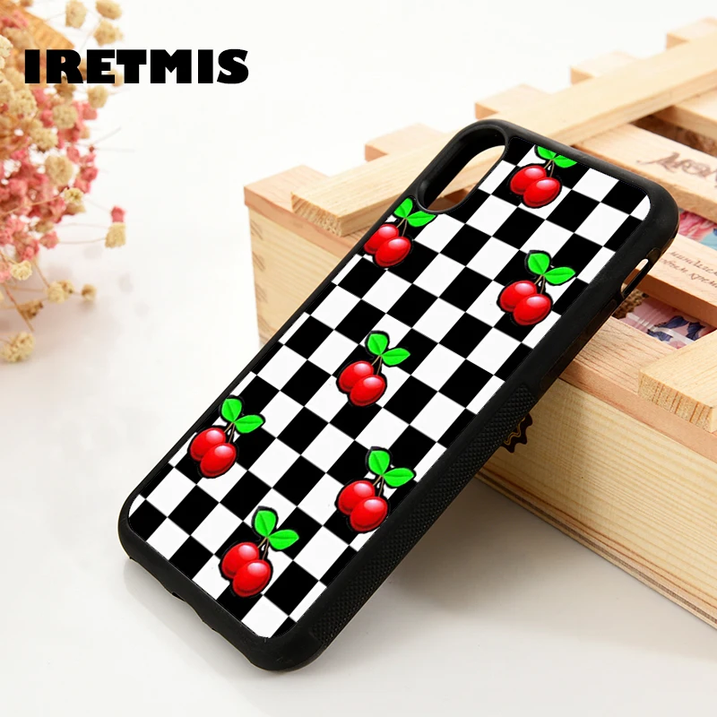 

Iretmis 5 5S SE 6 6S Soft TPU phone case cover for iPhone 7 8 plus X Xs 11 Pro Max XR Checkered Cherries Check Fire Flames Skate
