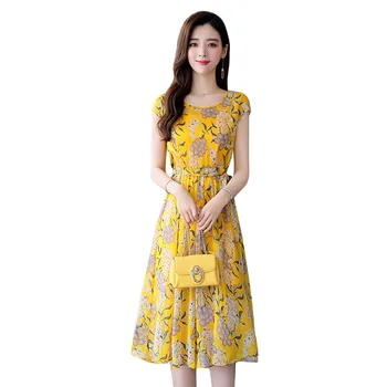 

Sweet Lady long printed chiffon dress temperament elegant slim slimming