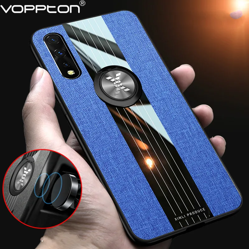 Тканевый чехол для VIVO V17 Neo телефона с силиконовой рамкой глянцевая Задняя панель