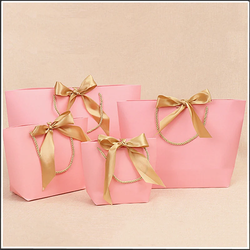 

5pcs Large Size Gift Box Packaging Gold Handle Paper Gift Bags Kraft Paper With Handles Wedding Baby Shower Birthday Party