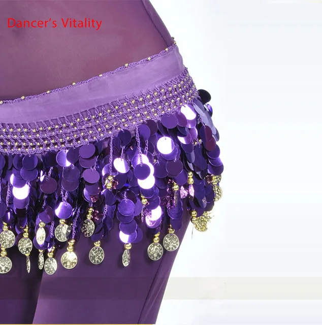 Belly dance belt costumes sequins tassel belly dance hip scarf for women belly dancing belts indain colors belt Purple
