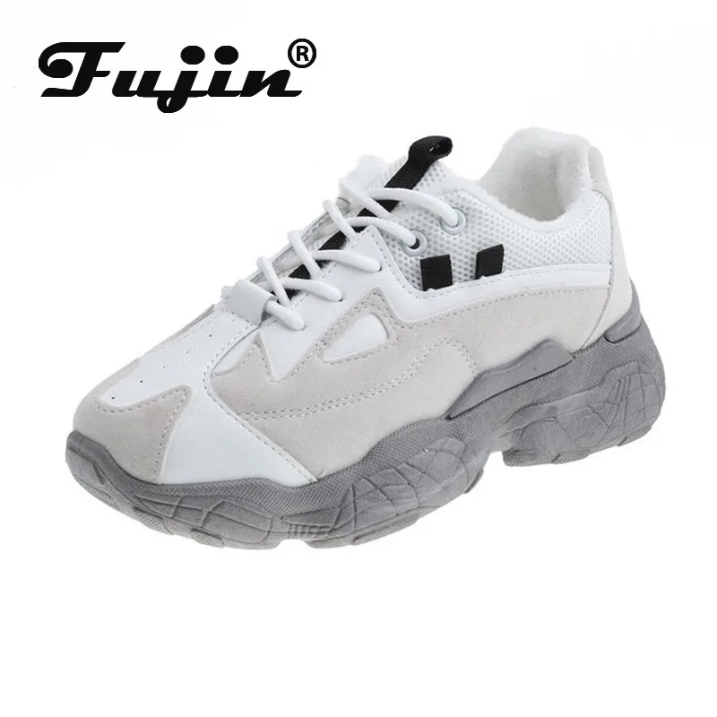 

fujin women sneakers platform 2020 spring autumn lace up quality leather comfortable breathable vulcanized shoes casual sneakers