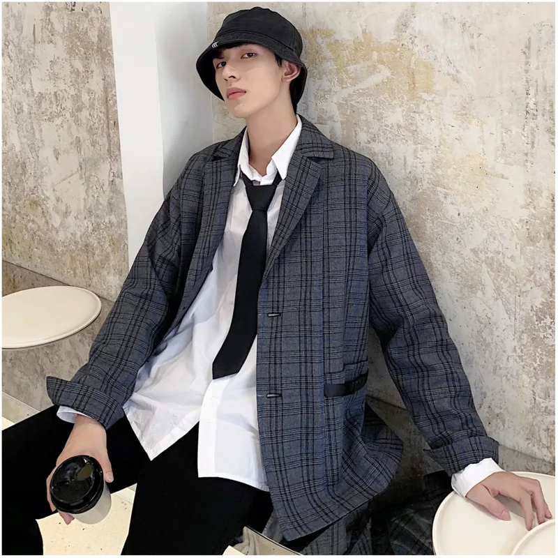Men's casual suit 2019 autumn and winter new handsome plaid loose wild casual jacket youth personality trend men's clothing Men's casual suit 2019 autumn and winter new handsome plaid loose wild casual jacket youth personality trend men's clothing