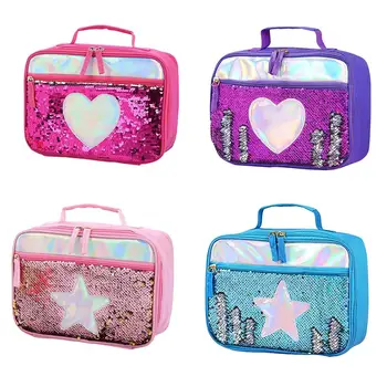 

Hot Colorful Large Mermaid Lunch Box Portable Double-sided Magic Sequins Insulated School Lunch Tote Bag For Kid Kitchen Storage