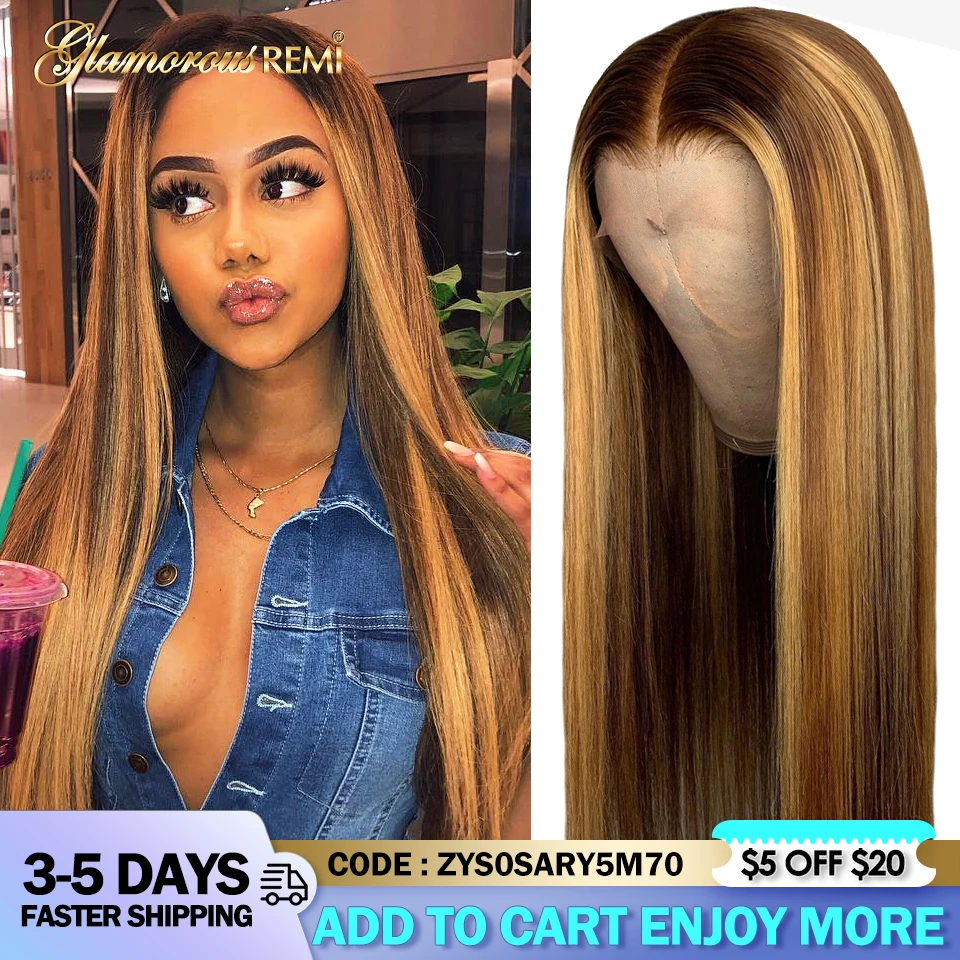 Photo Product Straight Lace Front Wigs For Black Women Brazilian Honey Blonde Highlight Wig 13X4 Brazilian Straight Lace Front Human Hair Wig