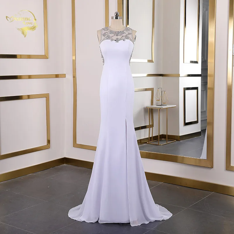 Illusion Crystal Evening Dress 2020 Mermaid Dubai Long Gown Prom Side Split Sexy Formal Party Vestido Sirena | Свадьбы и торжества
