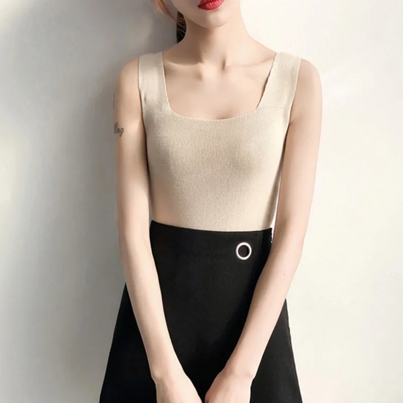 Модные женские трикотажные топы без рукавов, летние сексуальные топы, повседневные топы