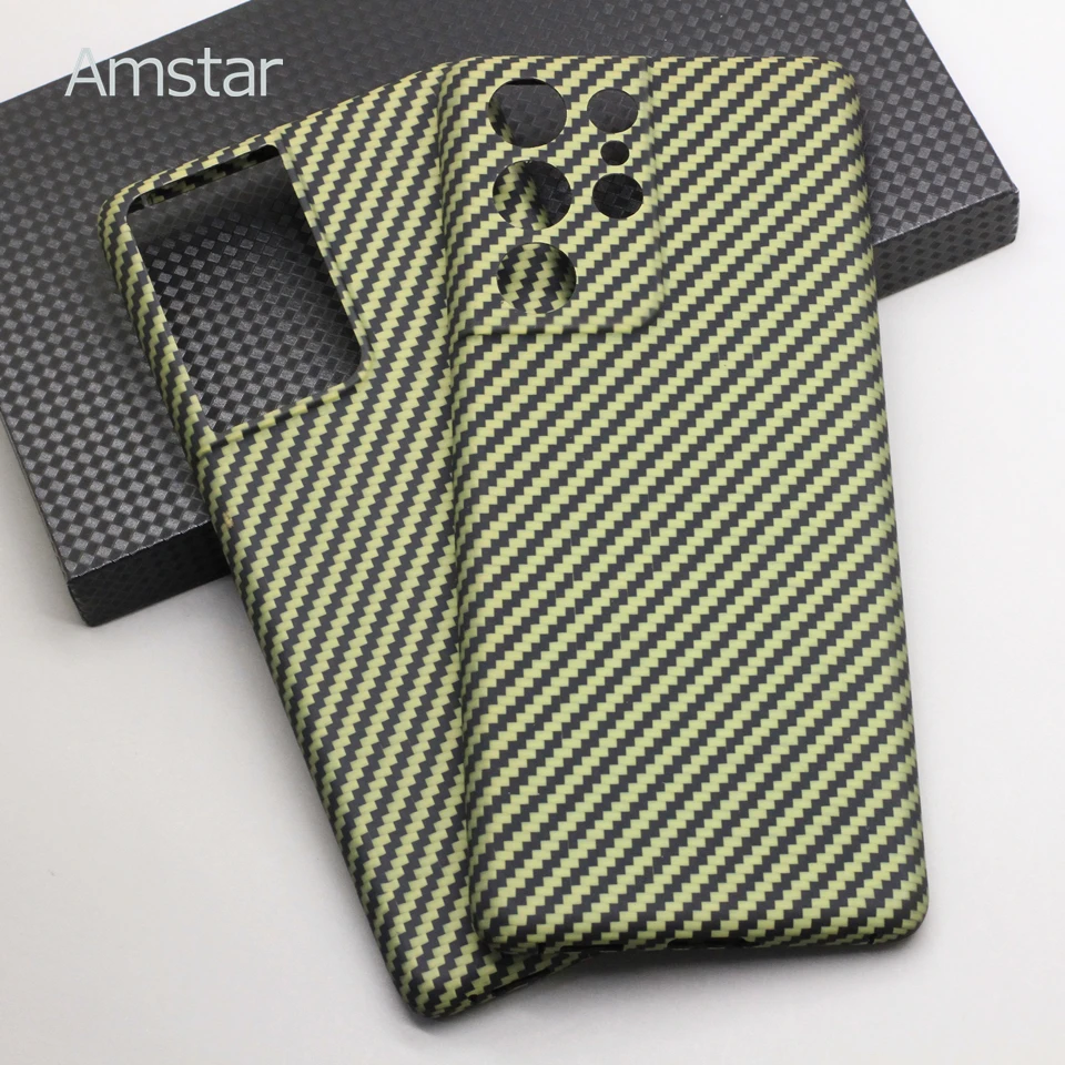 Amstar Green Pure Carbon Fiber Phone Case for Samsung Galaxy S21 Ultra High-end Ultra-thin Business Aramid Fiber Case Hard Cover