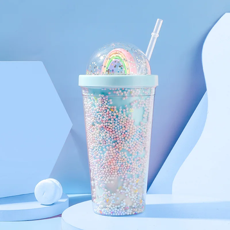 Kawaii Water Bottle, Fashion Foam 3d Rainbow Glitter Stars Tumbler