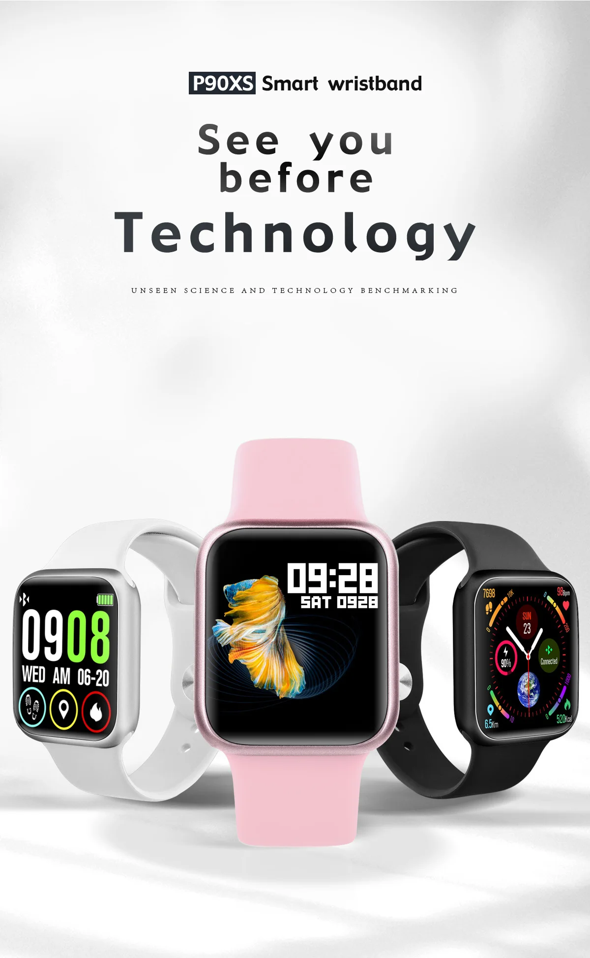 Смарт-часы P90, монитор сердечного ритма, умные часы для мужчин и женщин, для iPhone, Xiaomi, Apple, телефон, монитор сердечного ритма, pk IWO p80 p70