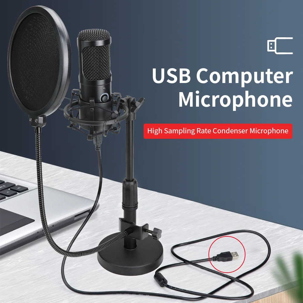 Конденсаторный USB микрофон для студийной записи со столешницей и подставкой