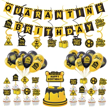 

63PCs/set Virus Prevention Theme Party DIY Decoration Set Epidemic Flag-Raising Balloon Stay At Home Cake Topper Party Banner