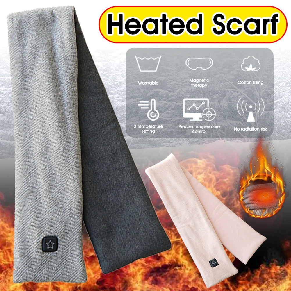 

Free Shipping Heated Scarf Winter Solid Color Warm Neck Wrap 3 Temperature Settings Rechargeable Washable Scarf