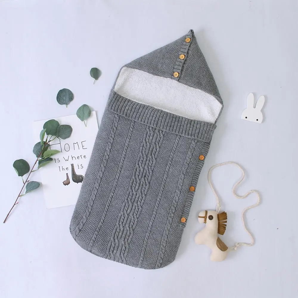 Baby Sleeping Bags Envelopes 0-6M Autumn Winter Thick Sleep sacks For Infant wheelchair Solid Knit Newborns Swaddle Wrap Cocoon