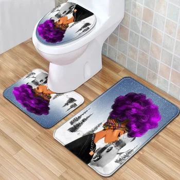 

African Women's Bathroom Mat Three-Piece Bathroom Carpet Toilet Mat Set Door Mat Bathroom Non-Slip Mat Spot