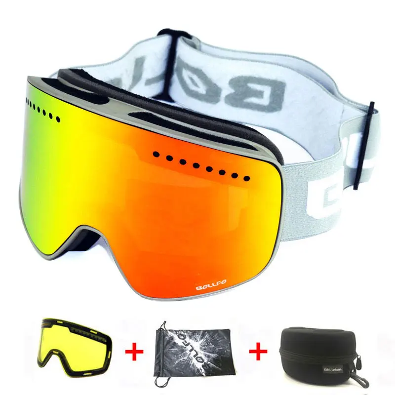 Магнитные двухслойные поляризованные линзы лыжные очки для катания на лыжах противотуманные UV400 очки для сноуборда мужские женские лыжные очки Набор очков - Цвет: Grey Red